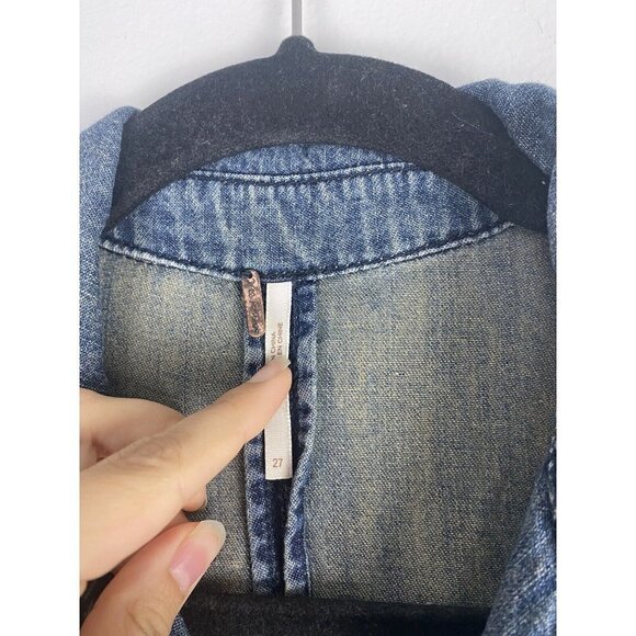 Free People Womens Denim Jumpsuit Size 27 Boiler Suit Blue Long Sleeve Cotton - Picture 3 of 12